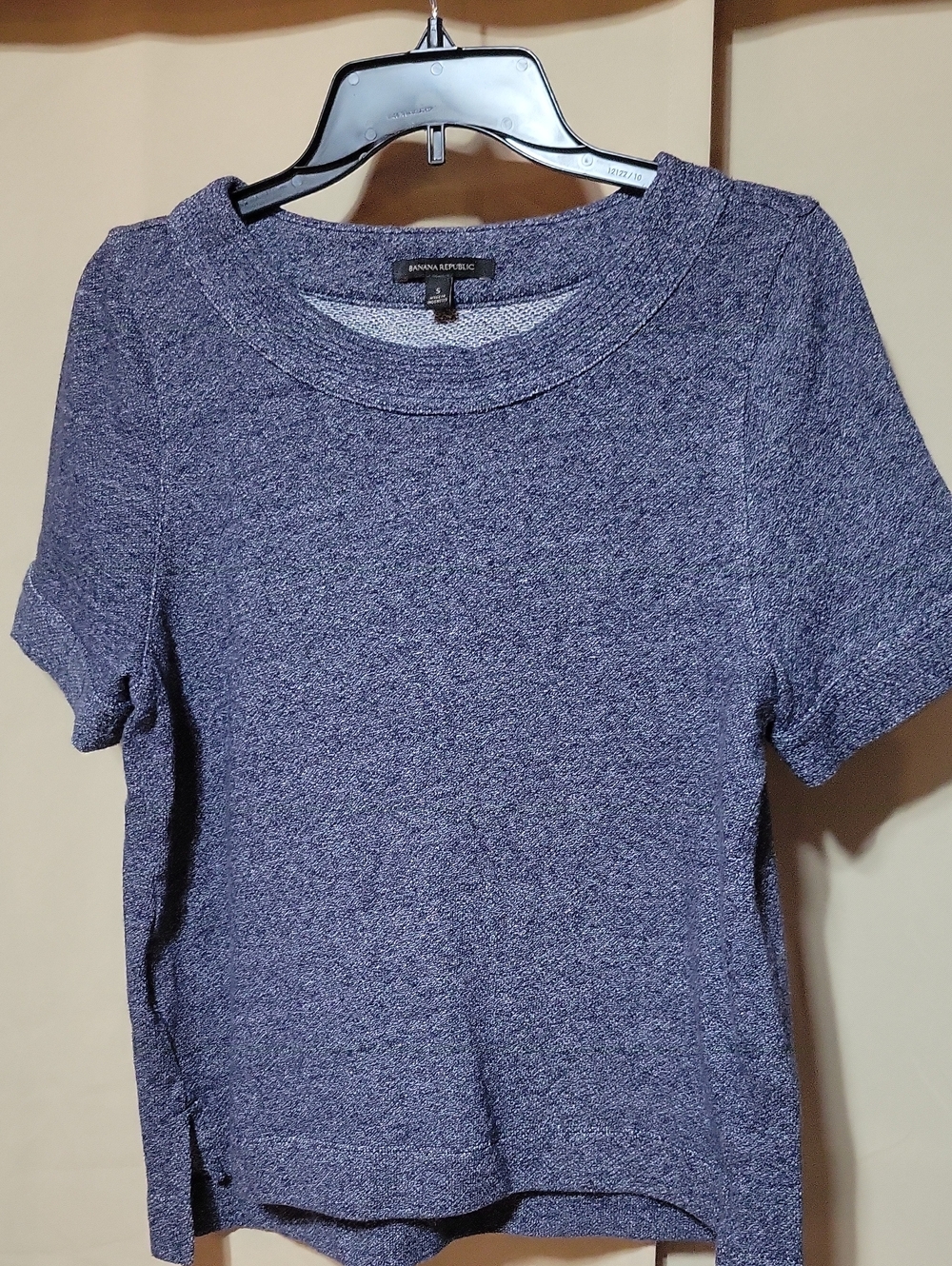 Banana Republic Heathered Navy Short Sleeve Crewneck Top